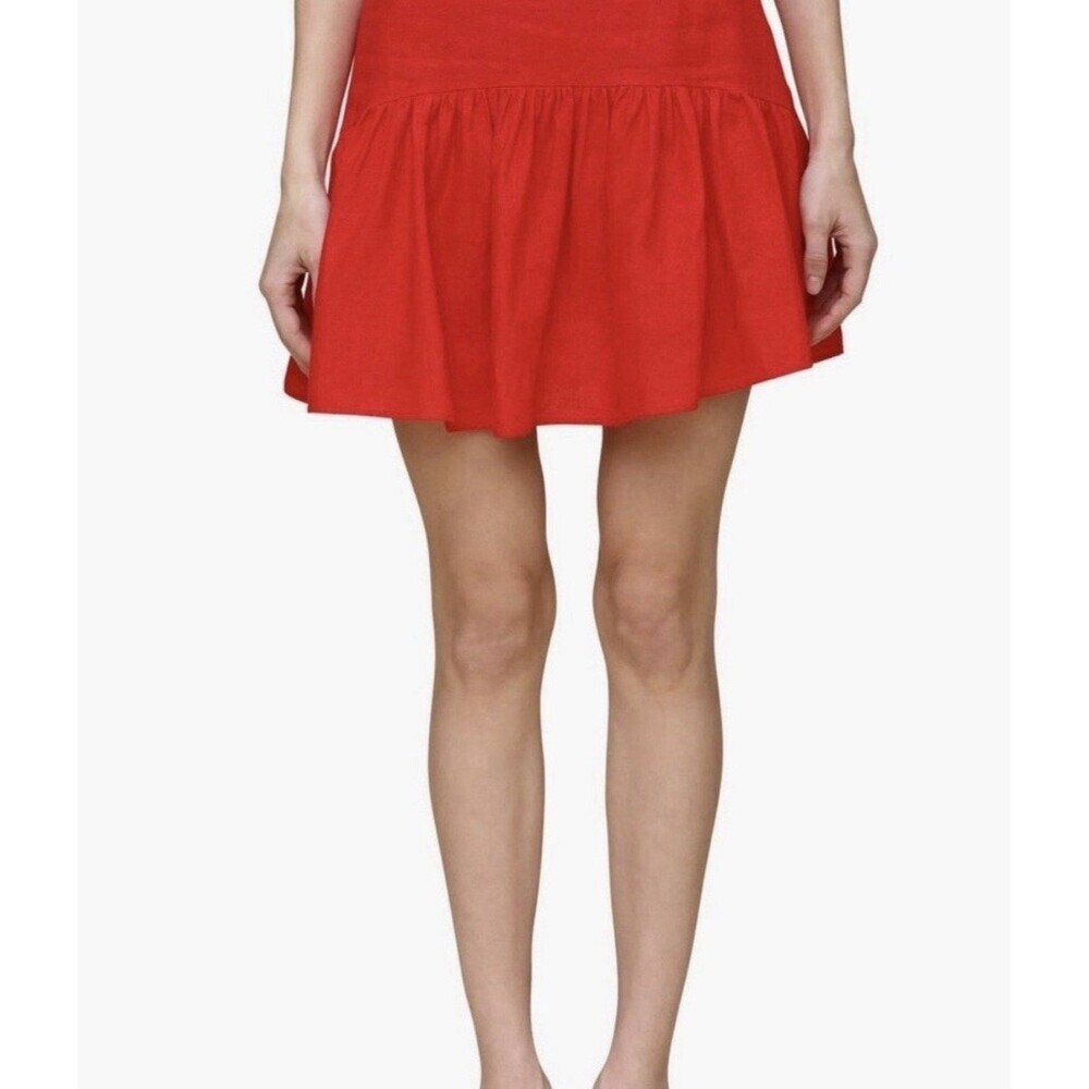 Avec Les Filles Linen Blend Red Lined Mini Skirt Women’s 4 Vacation Cruise Beach